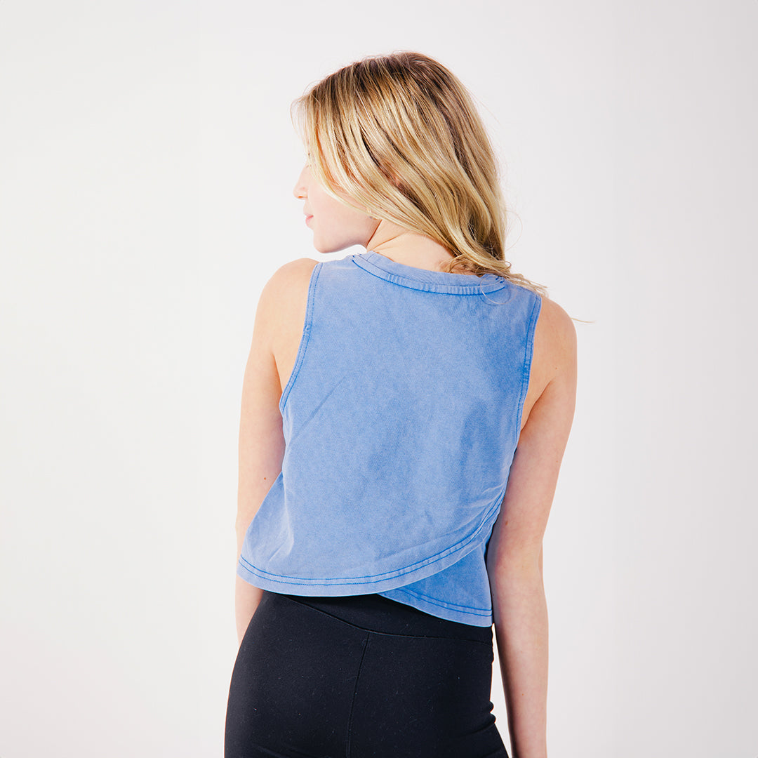 BTS Blue Acid Wash Cropped Tank